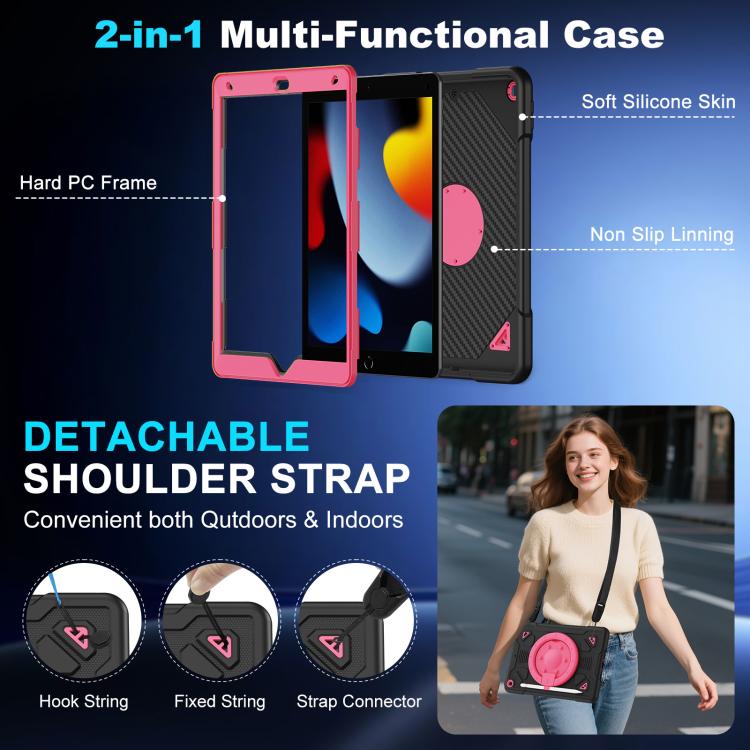 For iPad 10.2 2021 / 2020 / 2019 Space Planet Ring Holder Silicone Hydric PC Tablet Case with Shoulder Strap