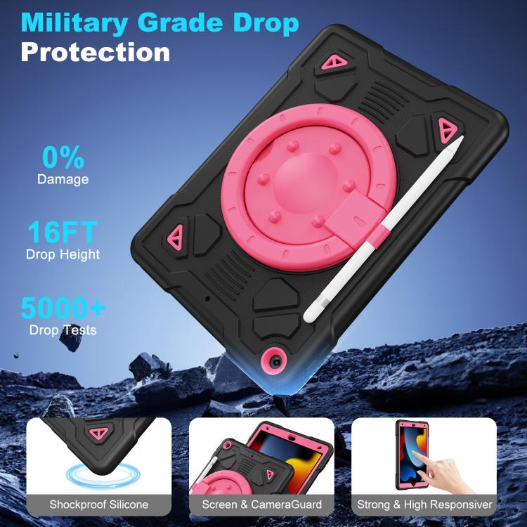 For iPad 10.2 2021 / 2020 / 2019 Space Planet Ring Holder Silicone Hydric PC Tablet Case with Shoulder Strap