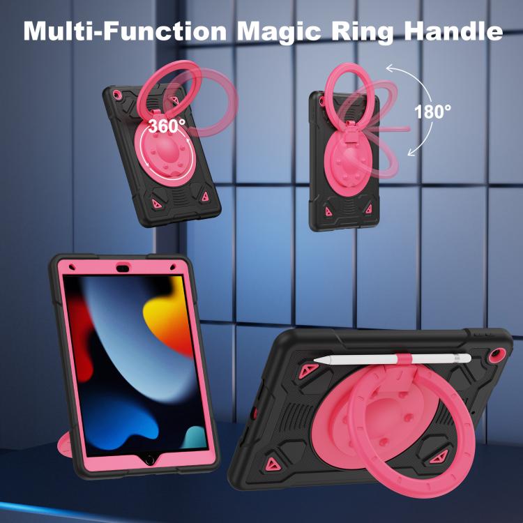 For iPad 10.2 2021 / 2020 / 2019 Space Planet Ring Holder Silicone Hydric PC Tablet Case with Shoulder Strap