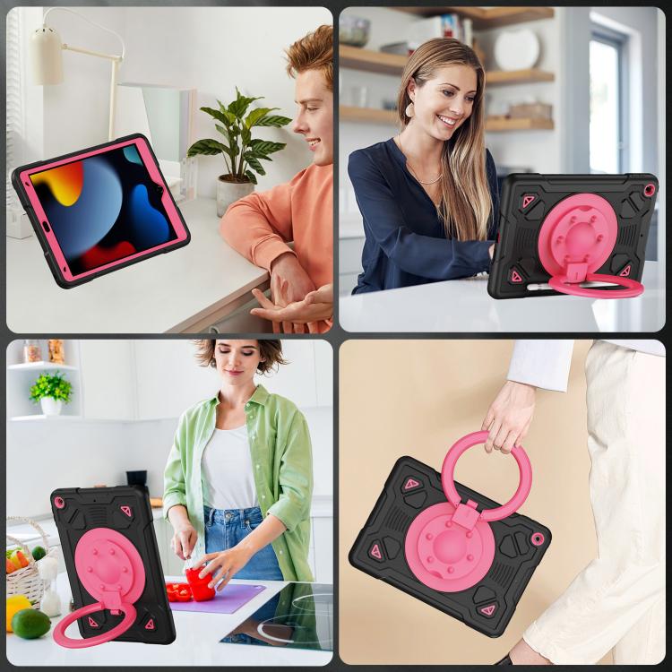 For iPad 10.2 2021 / 2020 / 2019 Space Planet Ring Holder Silicone Hydric PC Tablet Case with Shoulder Strap