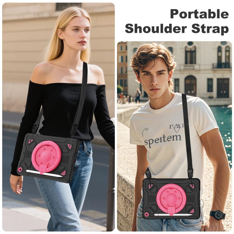 For iPad 10.2 2021 / 2020 / 2019 Space Planet Ring Holder Silicone Hydric PC Tablet Case with Shoulder Strap