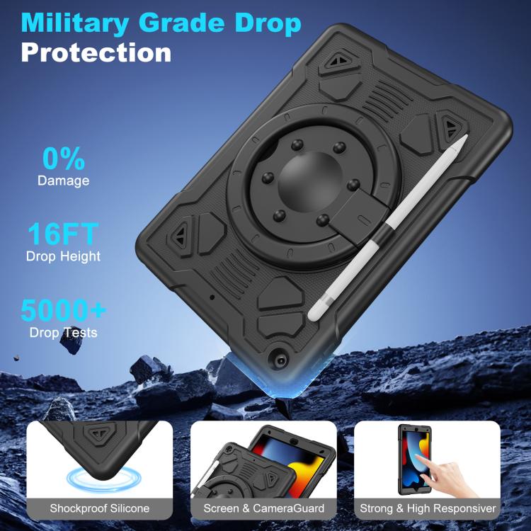 For iPad 10.2 2021 / 2020 / 2019 Space Planet Ring Holder Silicone Hydric PC Tablet Case with Shoulder Strap