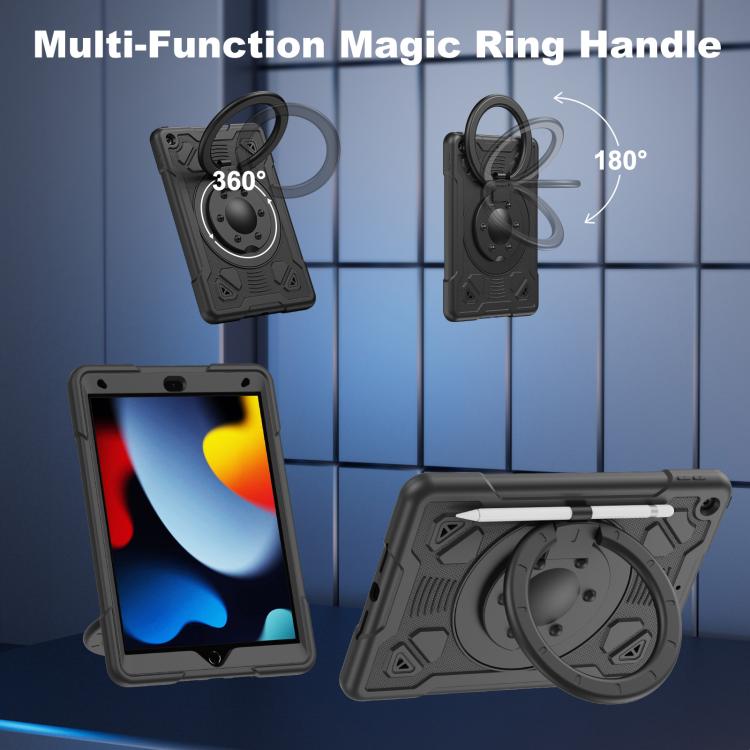 For iPad 10.2 2021 / 2020 / 2019 Space Planet Ring Holder Silicone Hydric PC Tablet Case with Shoulder Strap