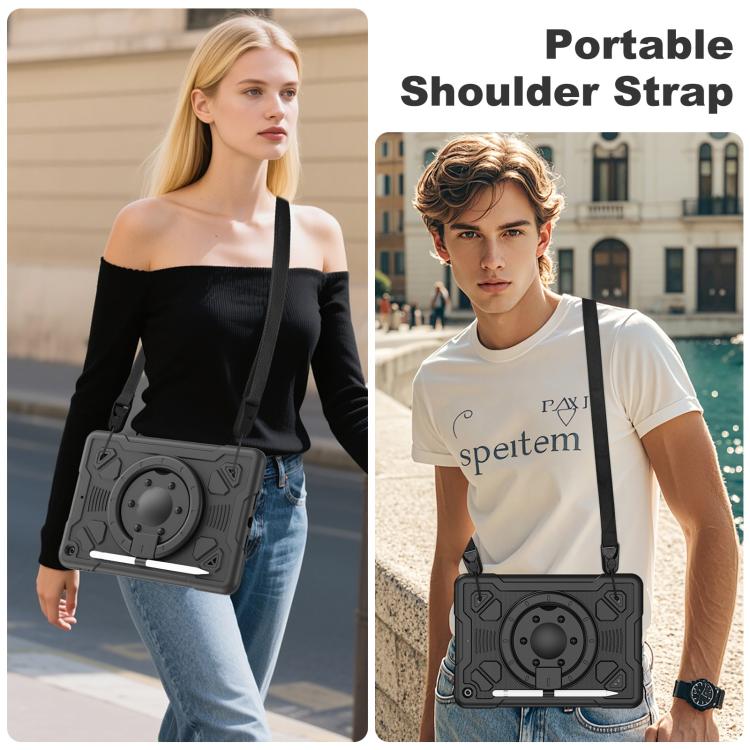 For iPad 10.2 2021 / 2020 / 2019 Space Planet Ring Holder Silicone Hydric PC Tablet Case with Shoulder Strap