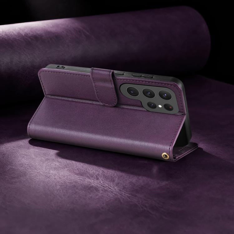 For Samsung Galaxy S23 Ultra 5G AZNS A2 Series Tri-Card Wallet RFID Vegan Leather Phone Case with Strap