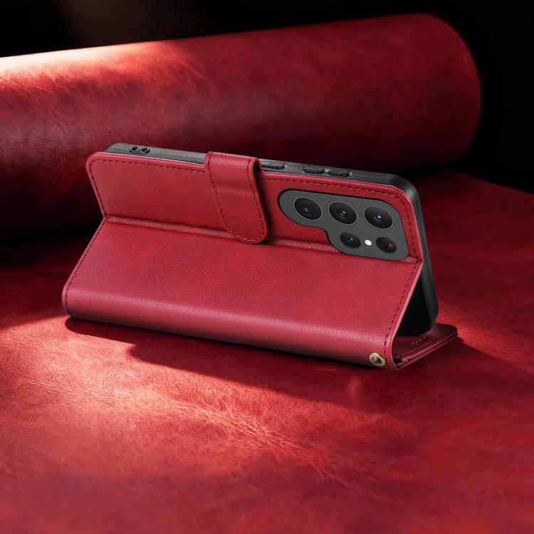 For Samsung Galaxy S24 Ultra 5G AZNS A2 Series Tri-Card Wallet RFID Vegan Leather Phone Case with Strap