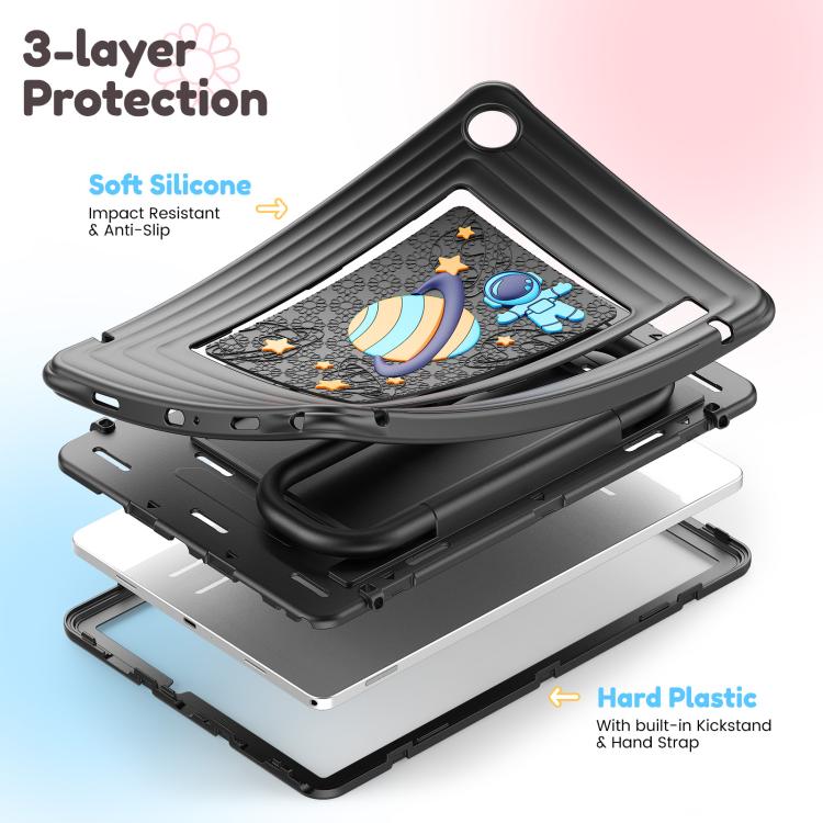 For Samsung Galaxy Tab A11+ / A9+ Handle Holder Silicone Hybrid PC Tablet Case with Shoulder Strap