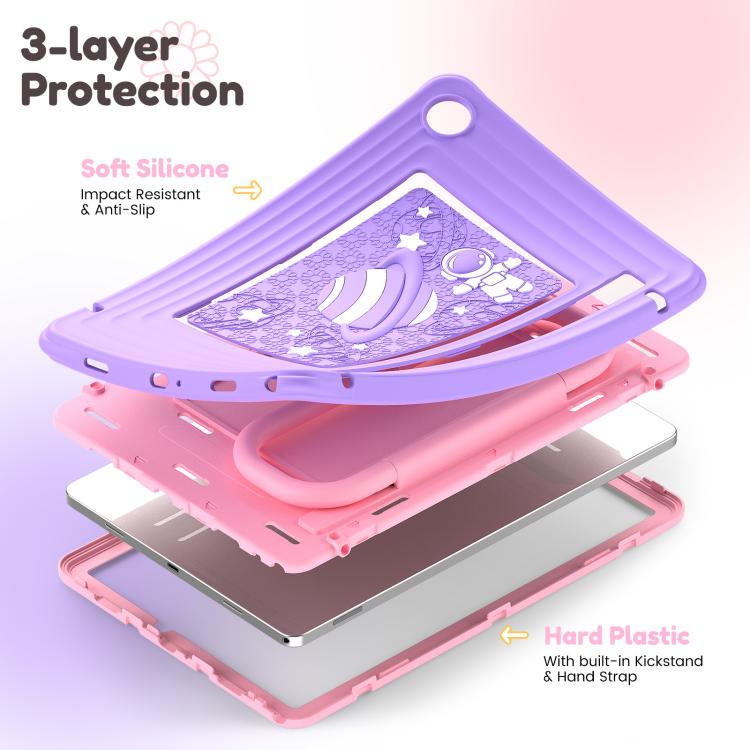 For Samsung Galaxy Tab A11+ / A9+ Handle Holder Silicone Hybrid PC Tablet Case with Shoulder Strap