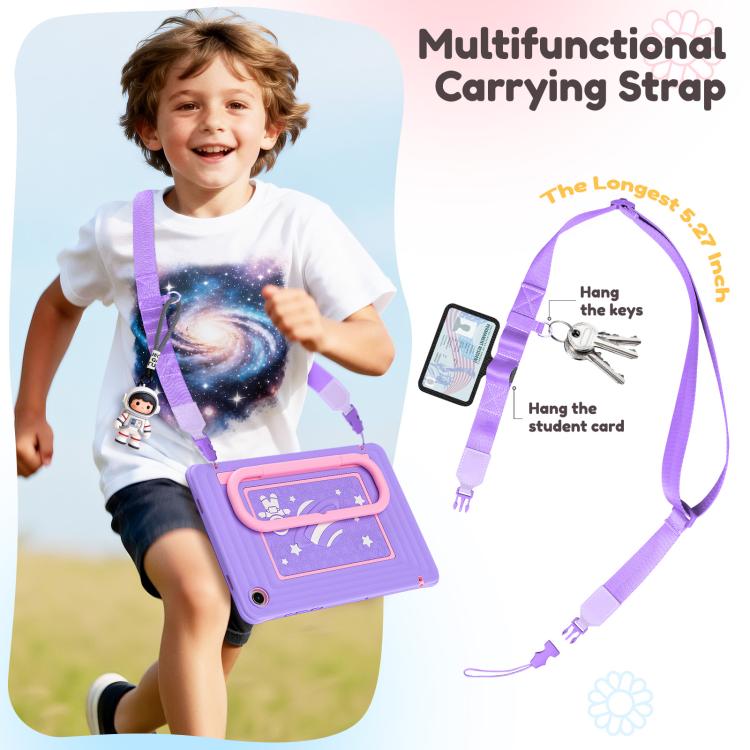 For Samsung Galaxy Tab A11+ / A9+ Handle Holder Silicone Hybrid PC Tablet Case with Shoulder Strap