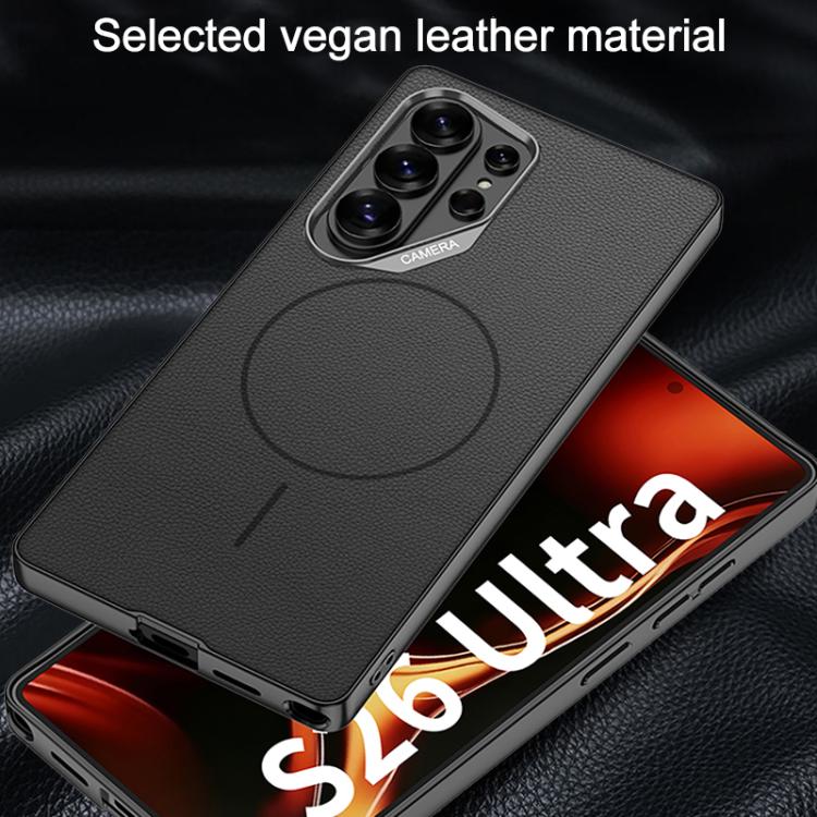 For Samsung Galaxy S26 Ultra 5G GKK Large Camera Hole Metal Paint Skin Feel Vegan Leather Magnetic Phone Case