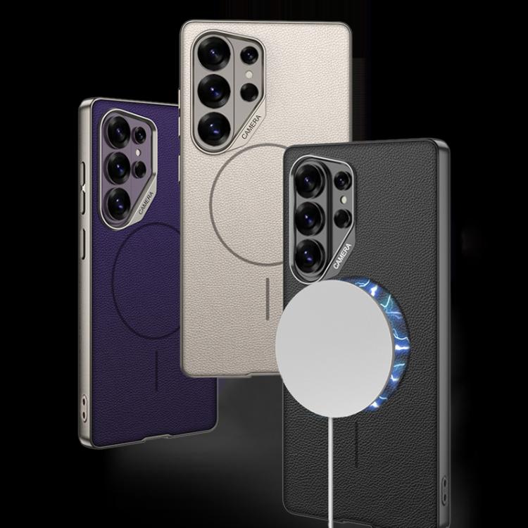 For Samsung Galaxy S26 Ultra 5G GKK Large Camera Hole Metal Paint Skin Feel Vegan Leather Magnetic Phone Case
