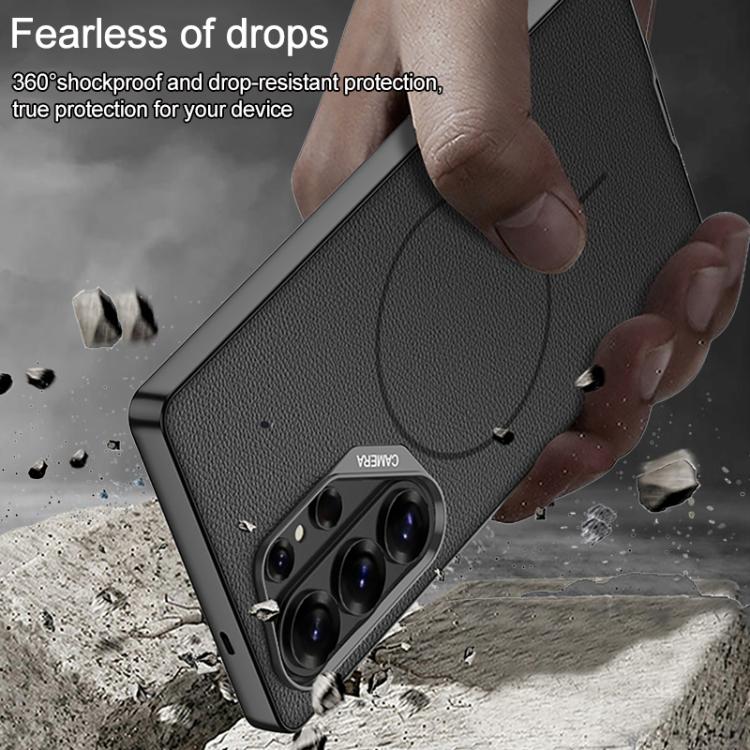 For Samsung Galaxy S26 Ultra 5G GKK Large Camera Hole Metal Paint Skin Feel Vegan Leather Magnetic Phone Case