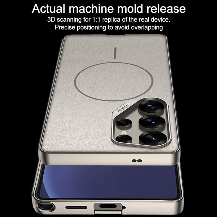 For Samsung Galaxy S25 Ultra 5G GKK Large Camera Hole Metal Paint Skin Feel Vegan Leather Magnetic Phone Case