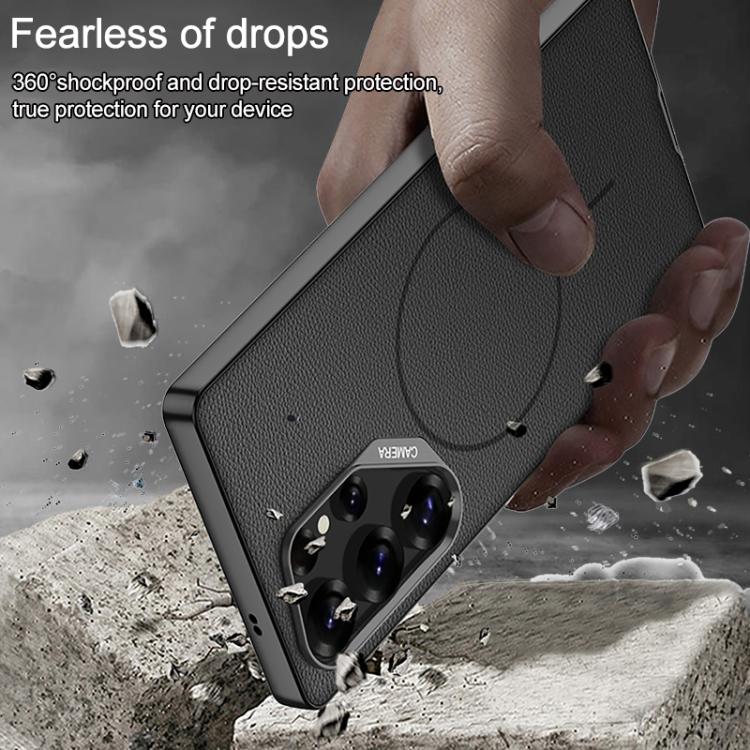 For Samsung Galaxy S25 Ultra 5G GKK Large Camera Hole Metal Paint Skin Feel Vegan Leather Magnetic Phone Case