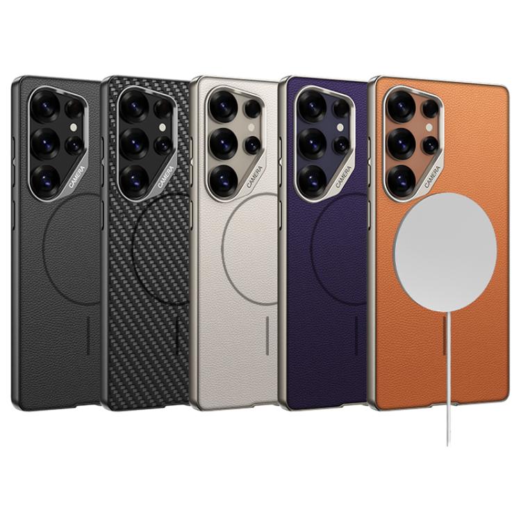 For Samsung Galaxy S25 Ultra 5G GKK Large Camera Hole Metal Paint Skin Feel Vegan Leather Magnetic Phone Case