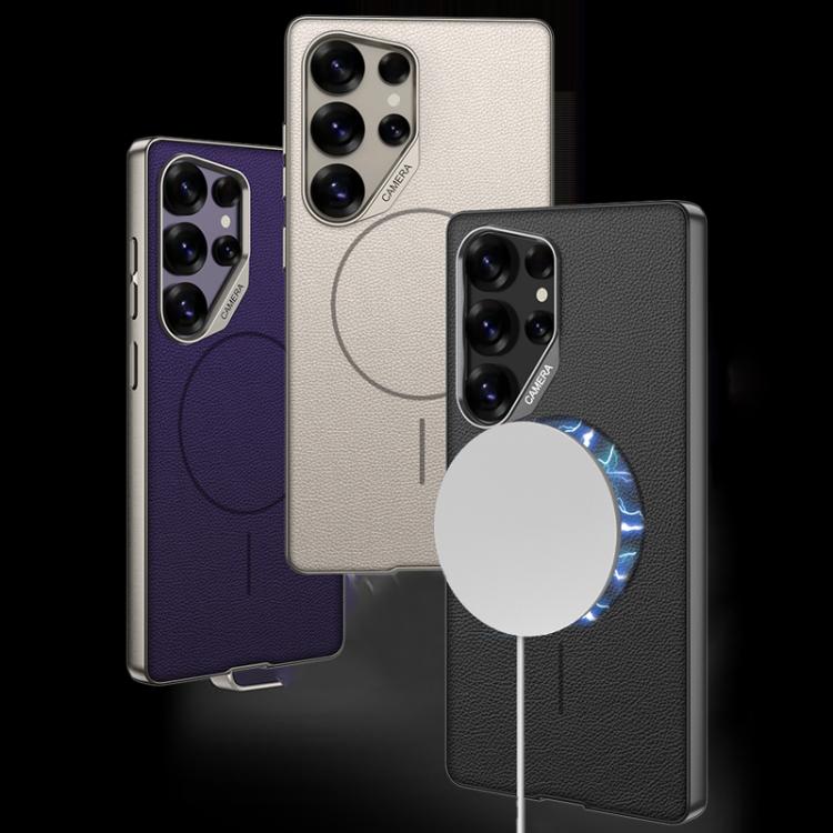 For Samsung Galaxy S25 Ultra 5G GKK Large Camera Hole Metal Paint Skin Feel Vegan Leather Magnetic Phone Case