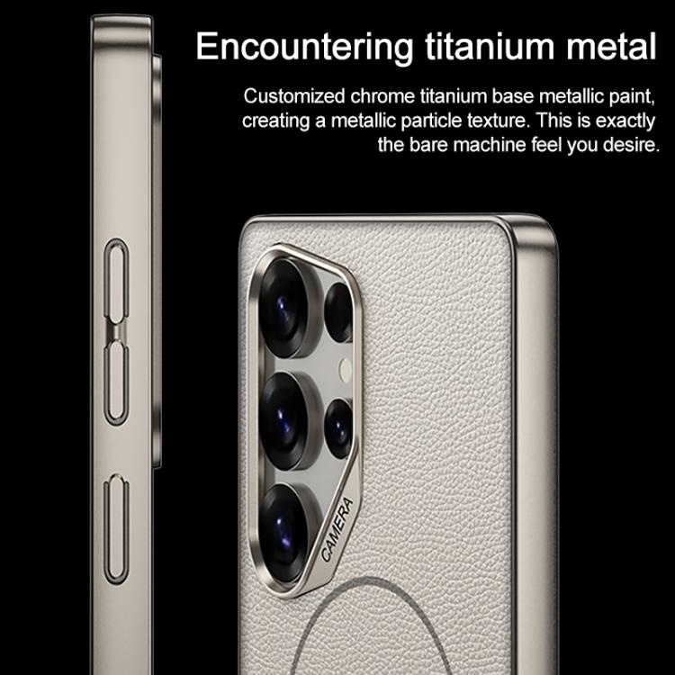For Samsung Galaxy S25 Ultra 5G GKK Large Camera Hole Metal Paint Skin Feel Vegan Leather Magnetic Phone Case