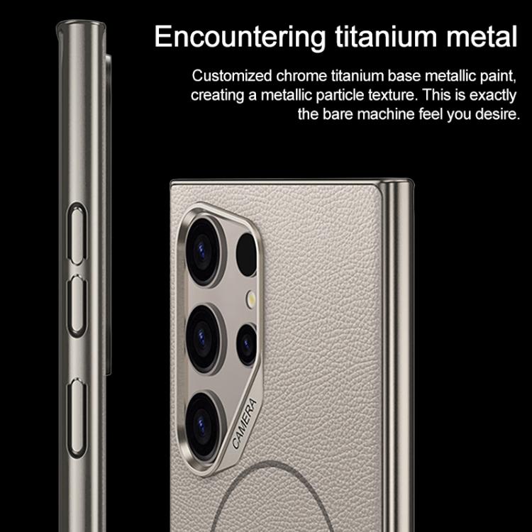 For Samsung Galaxy S24 Ultra 5G GKK Large Camera Hole Metal Paint Skin Feel Vegan Leather Magnetic Phone Case