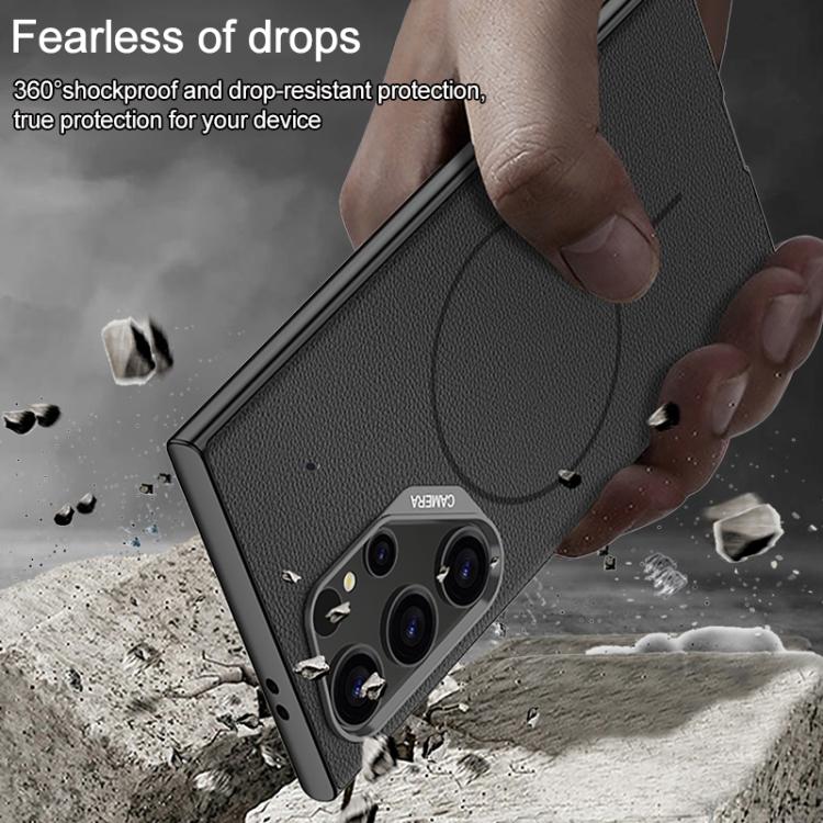 For Samsung Galaxy S24 Ultra 5G GKK Large Camera Hole Metal Paint Skin Feel Vegan Leather Magnetic Phone Case