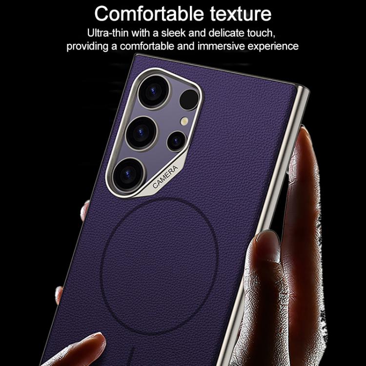 For Samsung Galaxy S24 Ultra 5G GKK Large Camera Hole Metal Paint Skin Feel Vegan Leather Magnetic Phone Case