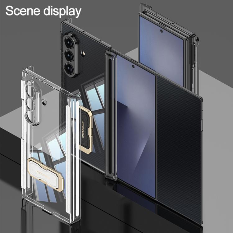 For Samsung Galaxy Z TriFold GKK Double Magnetic Hinge Folding Full Coverage Phone Case with Supercar Wristband Rotating Holder