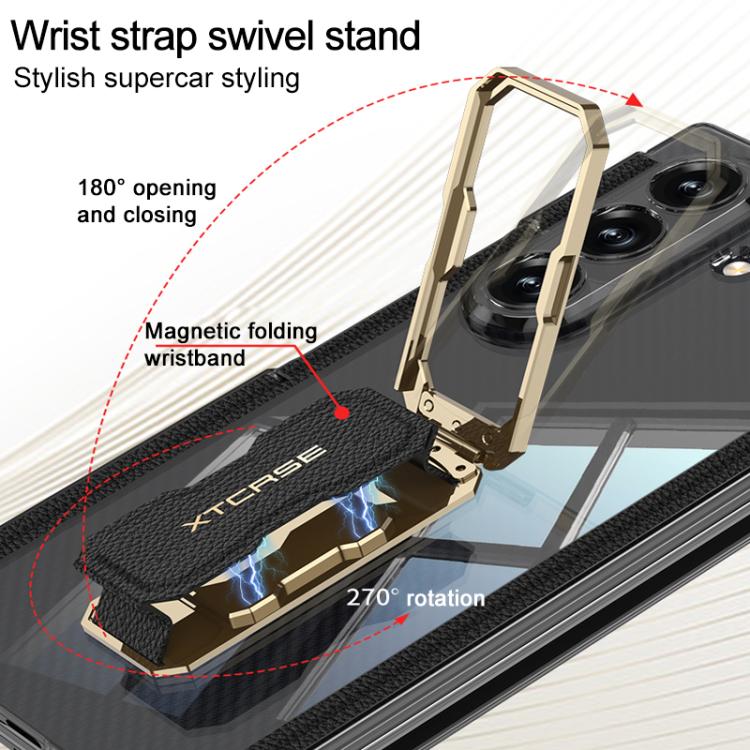 For Samsung Galaxy Z TriFold GKK Double Magnetic Hinge Folding Full Coverage Phone Case with Supercar Wristband Rotating Holder