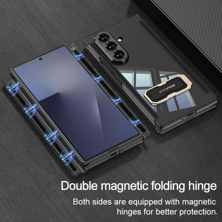For Samsung Galaxy Z TriFold GKK Double Magnetic Hinge Folding Full Coverage Phone Case with Supercar Wristband Rotating Holder