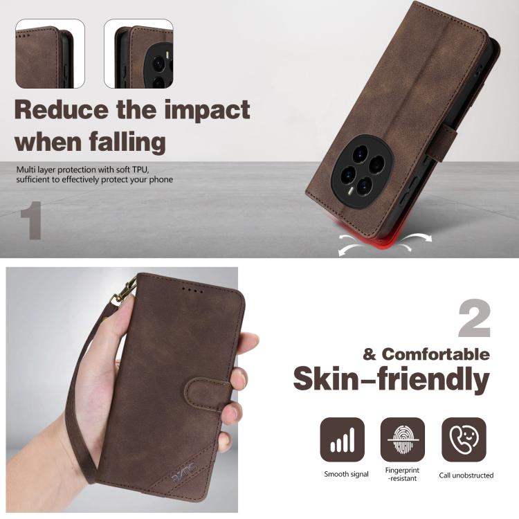 For Honor Magic7 AZNS A2 Series Tri-Card Wallet RFID Vegan Leather Phone Case with Strap