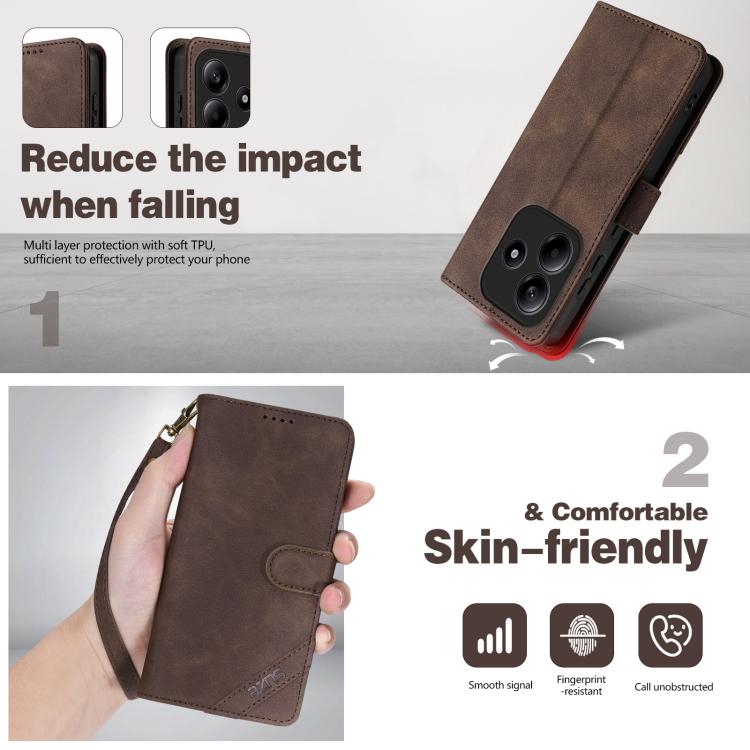 For Redmi Note 14 5G AZNS A2 Series Tri-Card Wallet RFID Vegan Leather Phone Case with Strap