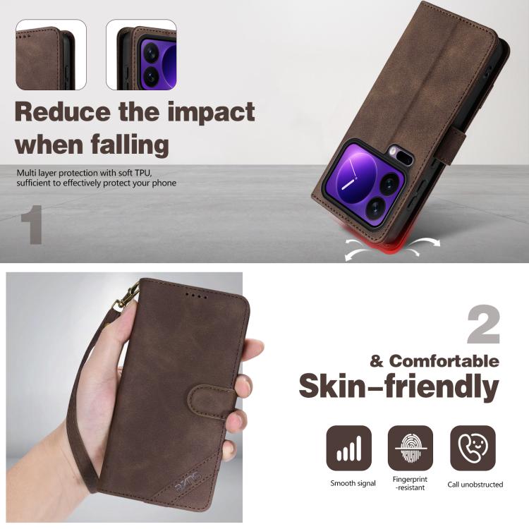 For Xiaomi 17 Pro Max AZNS A2 Series Tri-Card Wallet RFID Vegan Leather Phone Case with Strap