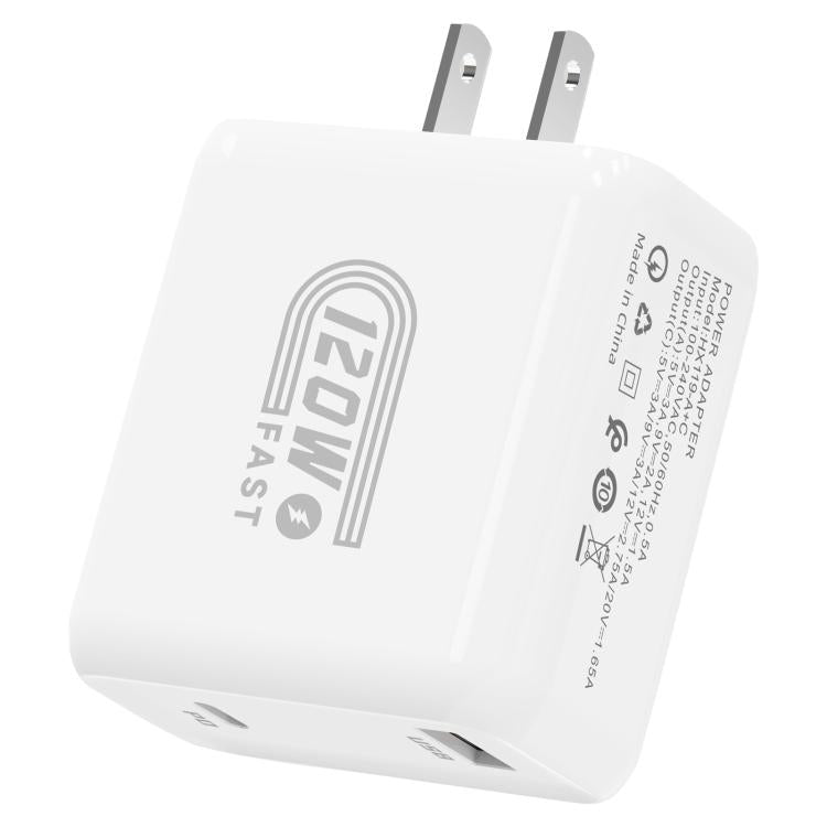 HX119 120W USB and Type-C Dual Interface Fast Charger, Plug:US Plug