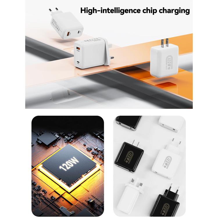 HX119 120W USB and Type-C Dual Interface Fast Charger, Plug:US Plug