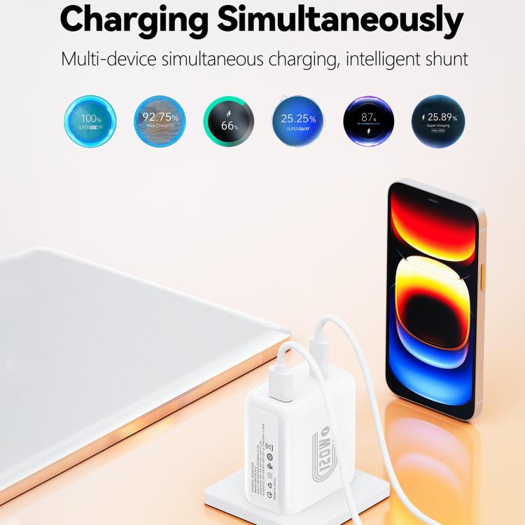 HX119 120W USB and Type-C Dual Interface Fast Charger, Plug:US Plug