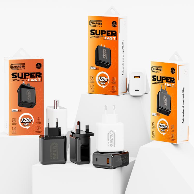 HX119 120W USB and Type-C Dual Interface Fast Charger, Plug:US Plug