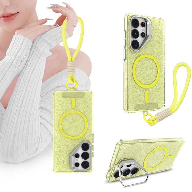 For Samsung Galaxy S26+ 5G Camera Bracket Glitter Magnetic Phone Case with Lanyard