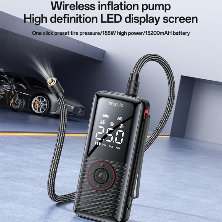 Yesido VC17 HD LED Display 85W Cordless Air Pump Car Tires Inflator - Black