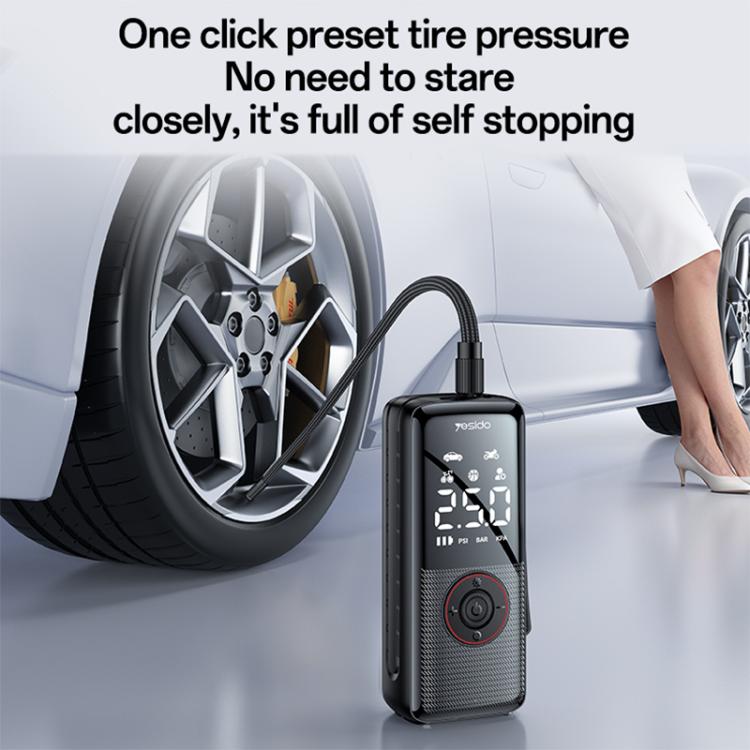 Yesido VC17 HD LED Display 85W Cordless Air Pump Car Tires Inflator - Black