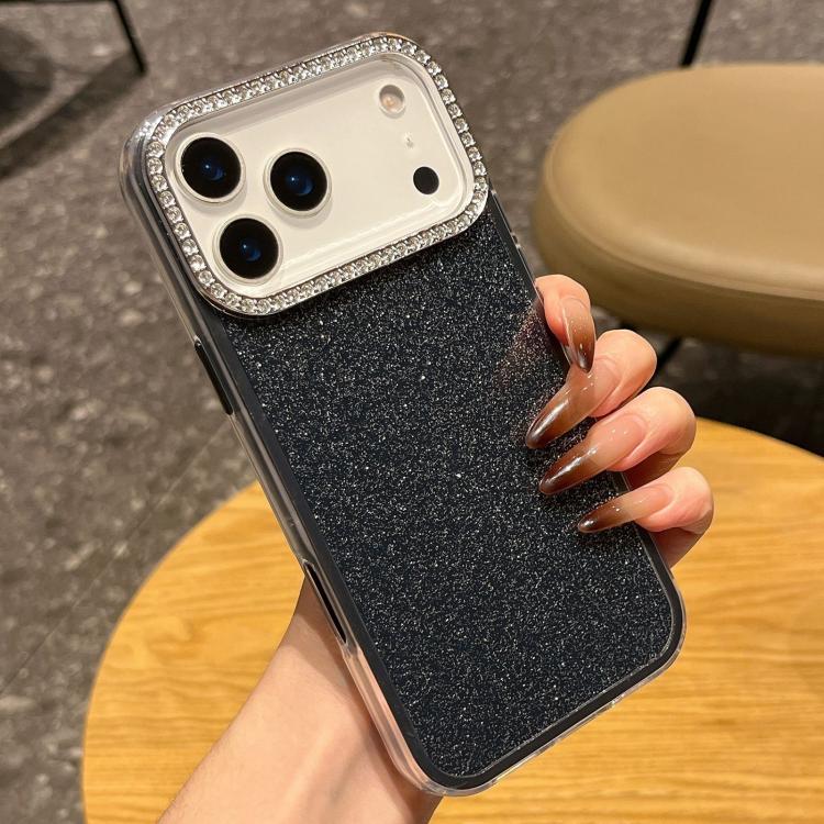 For iPhone 17 Pro Max Solid Color Glitter & Rhinestone Design Phone Case