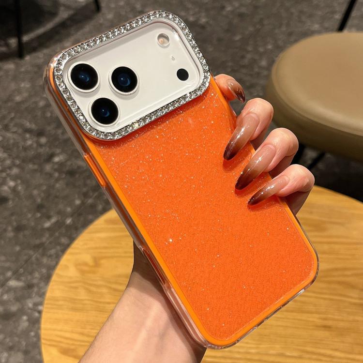 For iPhone 17 Pro Solid Color Glitter & Rhinestone Design Phone Case