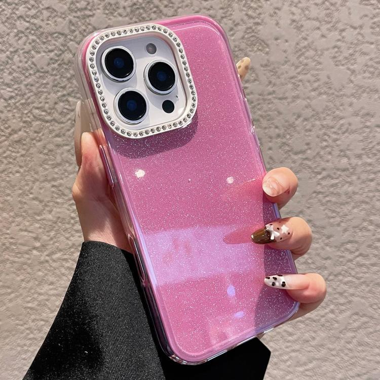 For iPhone 16 Pro Max Solid Color Glitter & Rhinestone Design Phone Case