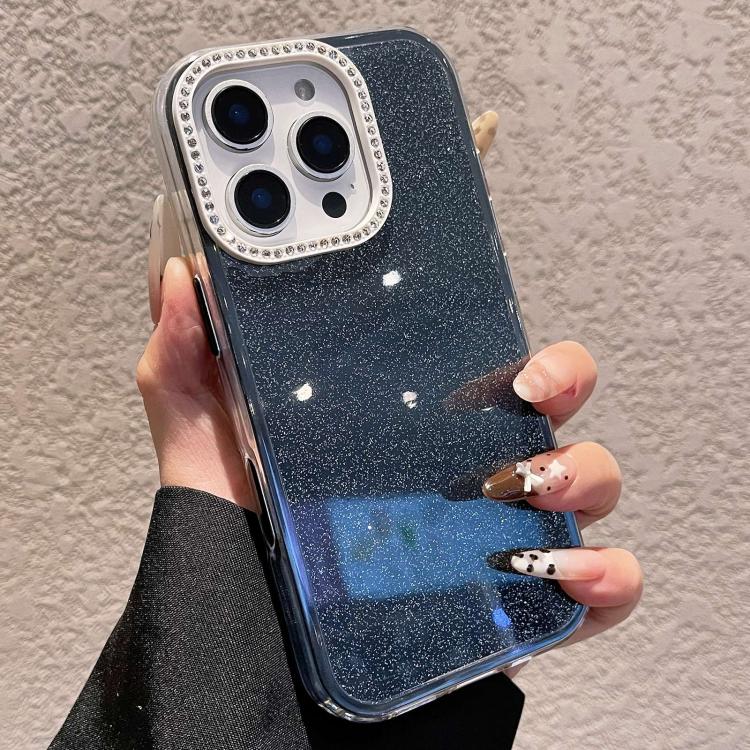 For iPhone 16 Pro Max Solid Color Glitter & Rhinestone Design Phone Case