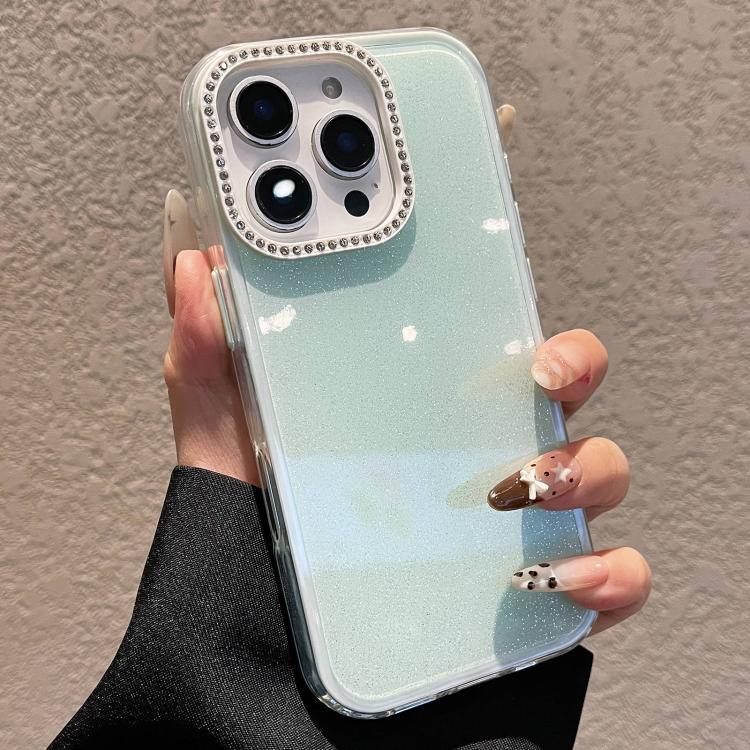 For iPhone 16 Pro Solid Color Glitter & Rhinestone Design Phone Case