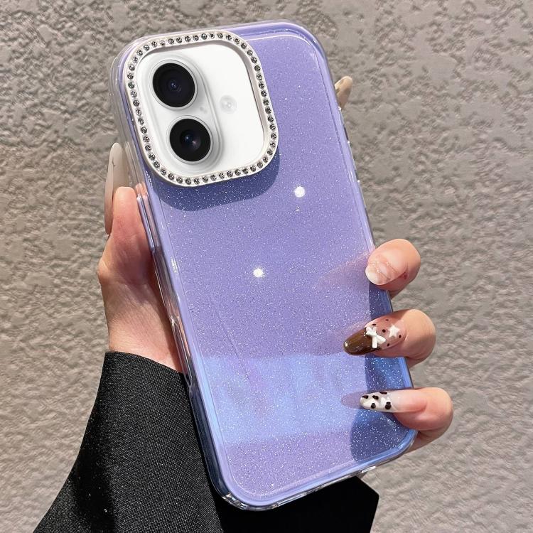 For iPhone 16 Plus Solid Color Glitter & Rhinestone Design Phone Case