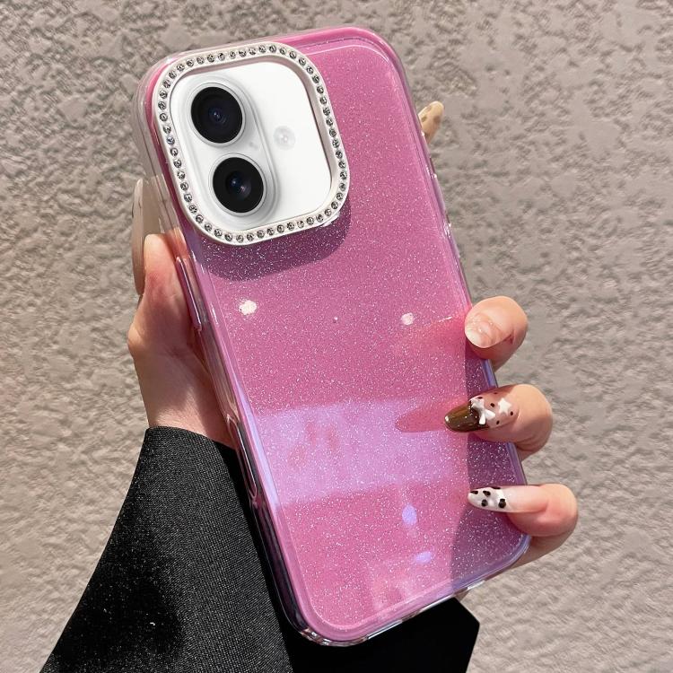 For iPhone 16 Plus Solid Color Glitter & Rhinestone Design Phone Case