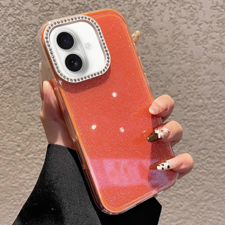For iPhone 16 Plus Solid Color Glitter & Rhinestone Design Phone Case