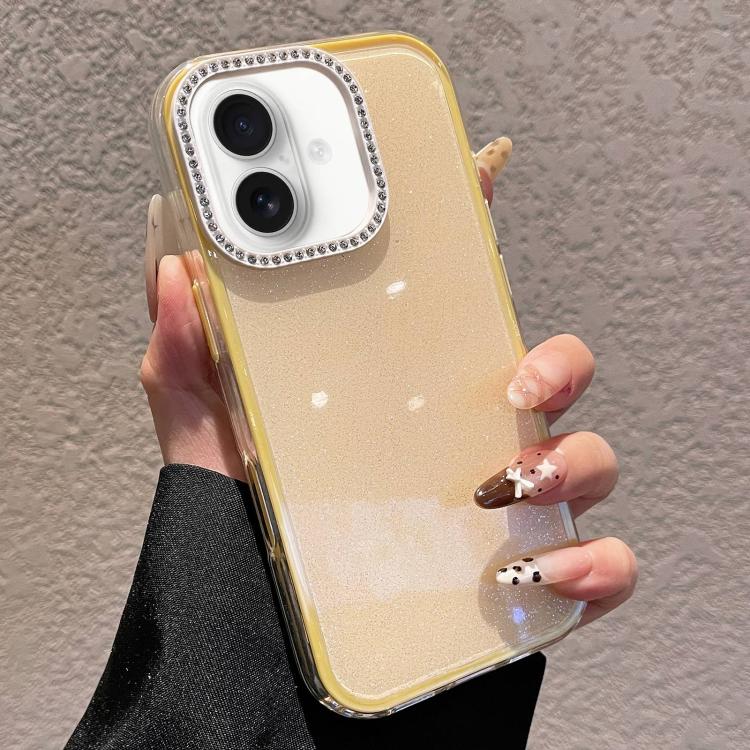 For iPhone 16 Plus Solid Color Glitter & Rhinestone Design Phone Case