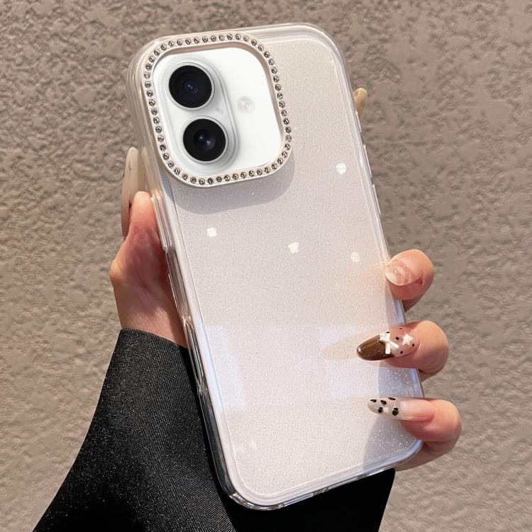 For iPhone 16 Plus Solid Color Glitter & Rhinestone Design Phone Case