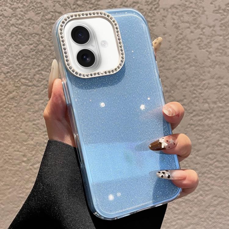 For iPhone 16 Plus Solid Color Glitter & Rhinestone Design Phone Case