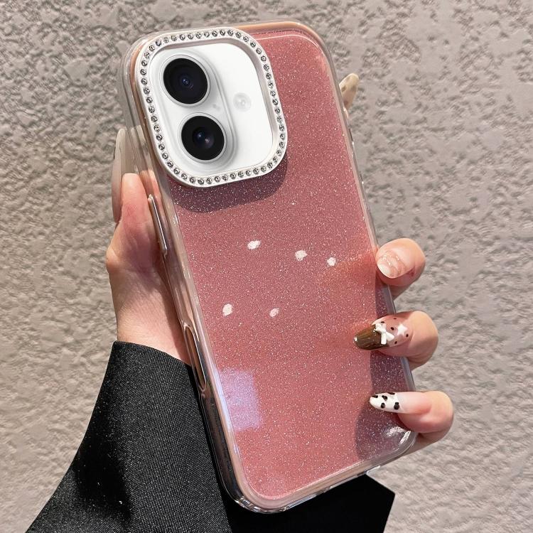 For iPhone 16 Solid Color Glitter & Rhinestone Design Phone Case