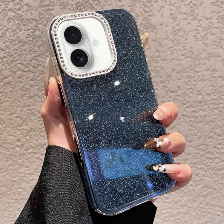 For iPhone 16 Solid Color Glitter & Rhinestone Design Phone Case